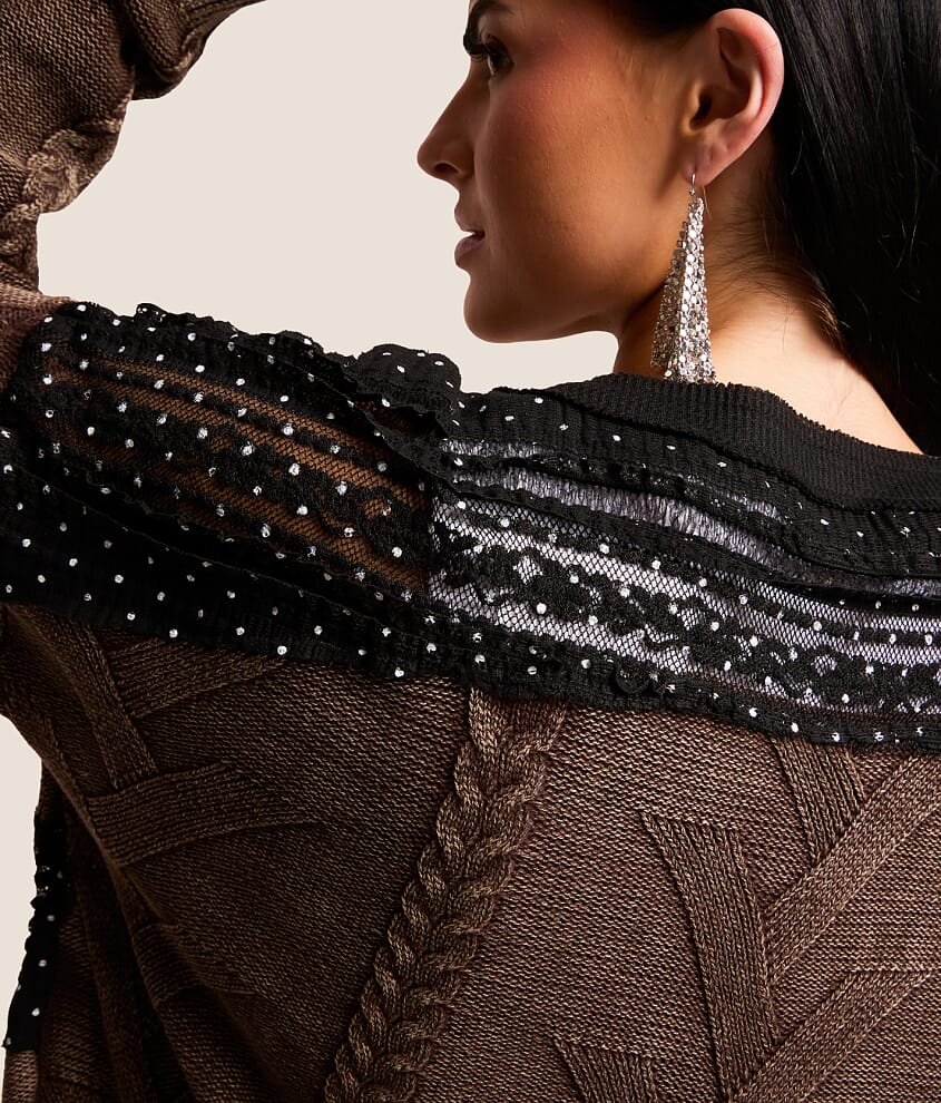 Pieced Polka Dot Lace Cardigan Sweater