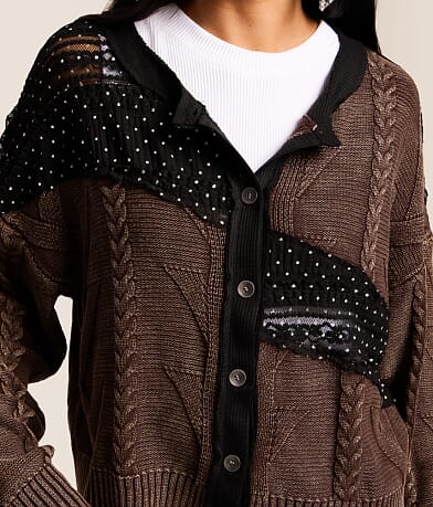 Pieced Polka Dot Lace Cardigan Sweater thumbnail 6