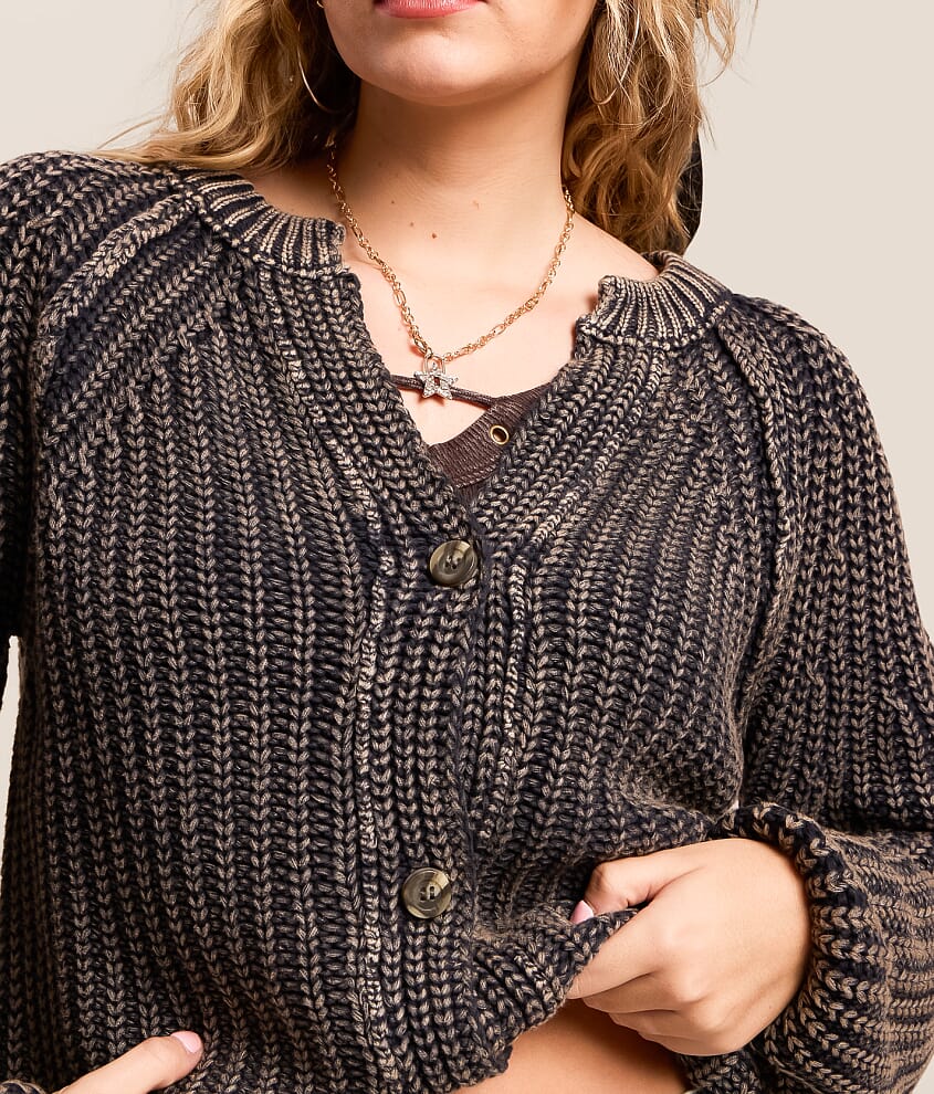 Washed Rib Knit Cardigan Sweater