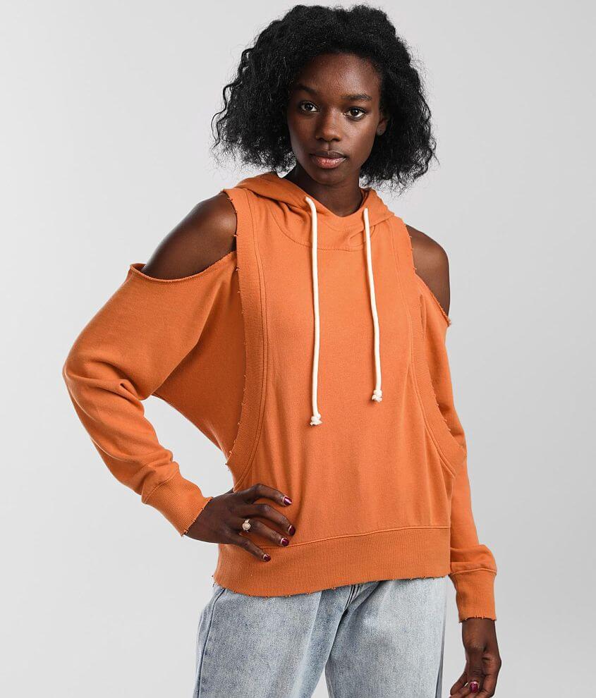 Cold shoulder sweatshirt with hood on sale