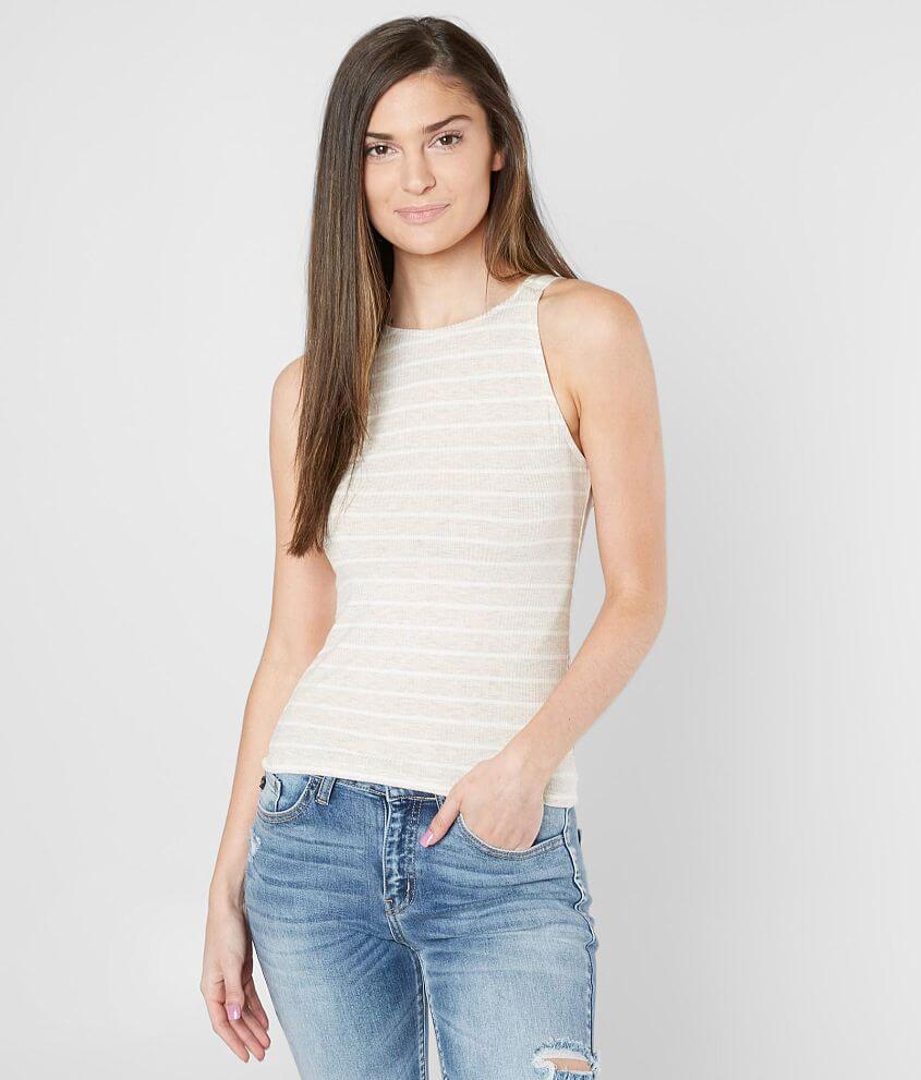 Daytrip High Neck Ribbed Tank Top - Women's Tank Tops in Oatmeal Off ...