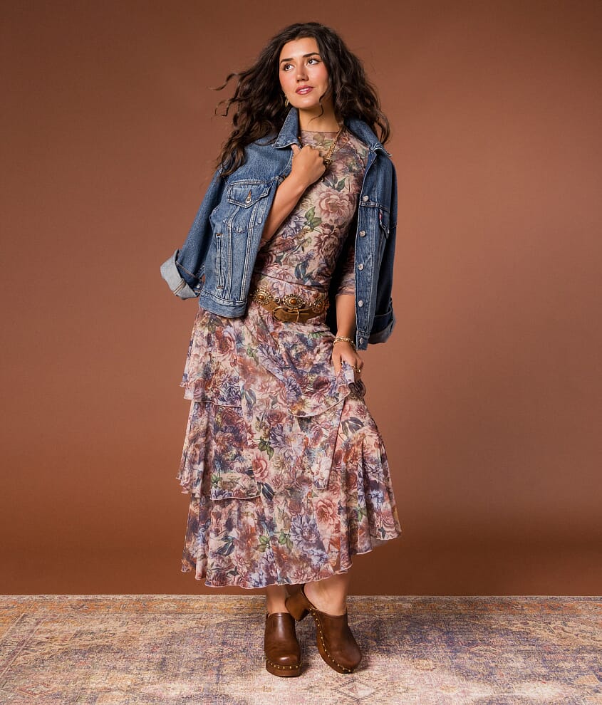 Floral Tiered Ruffle Maxi Skirt