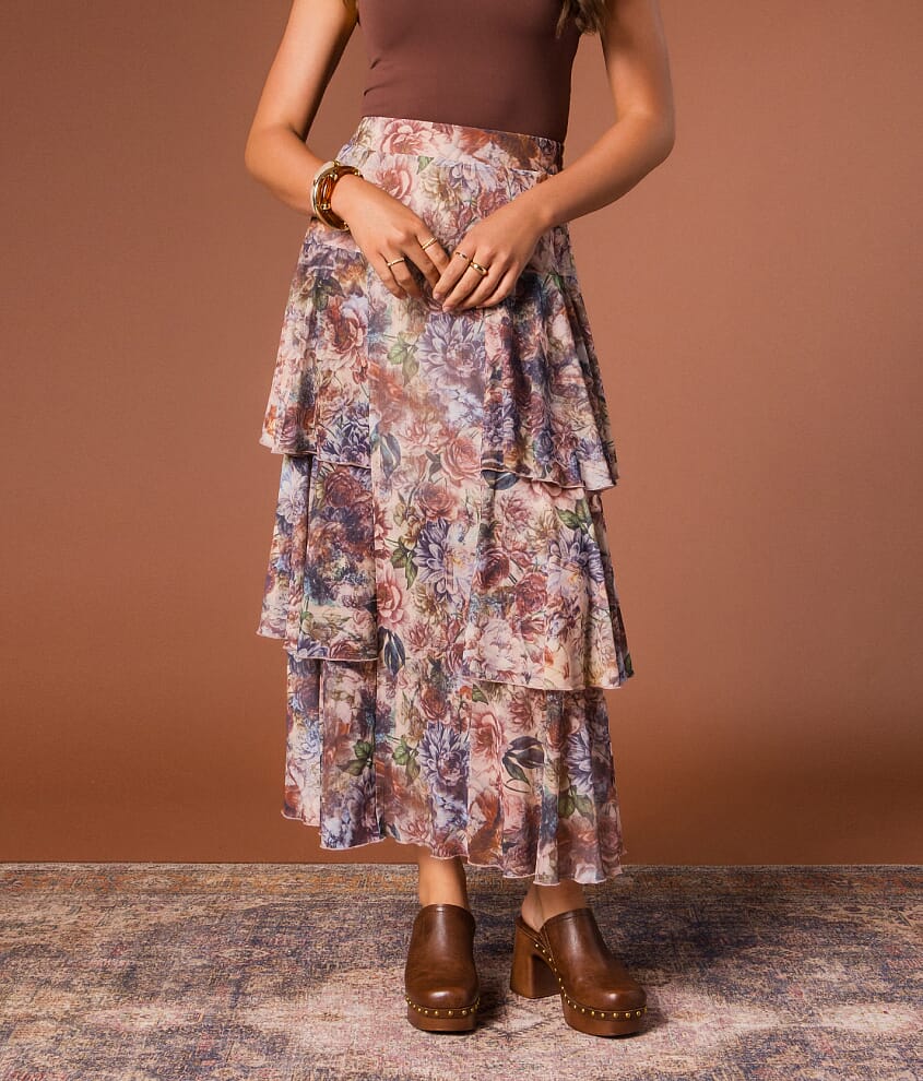 Floral Tiered Ruffle Maxi Skirt