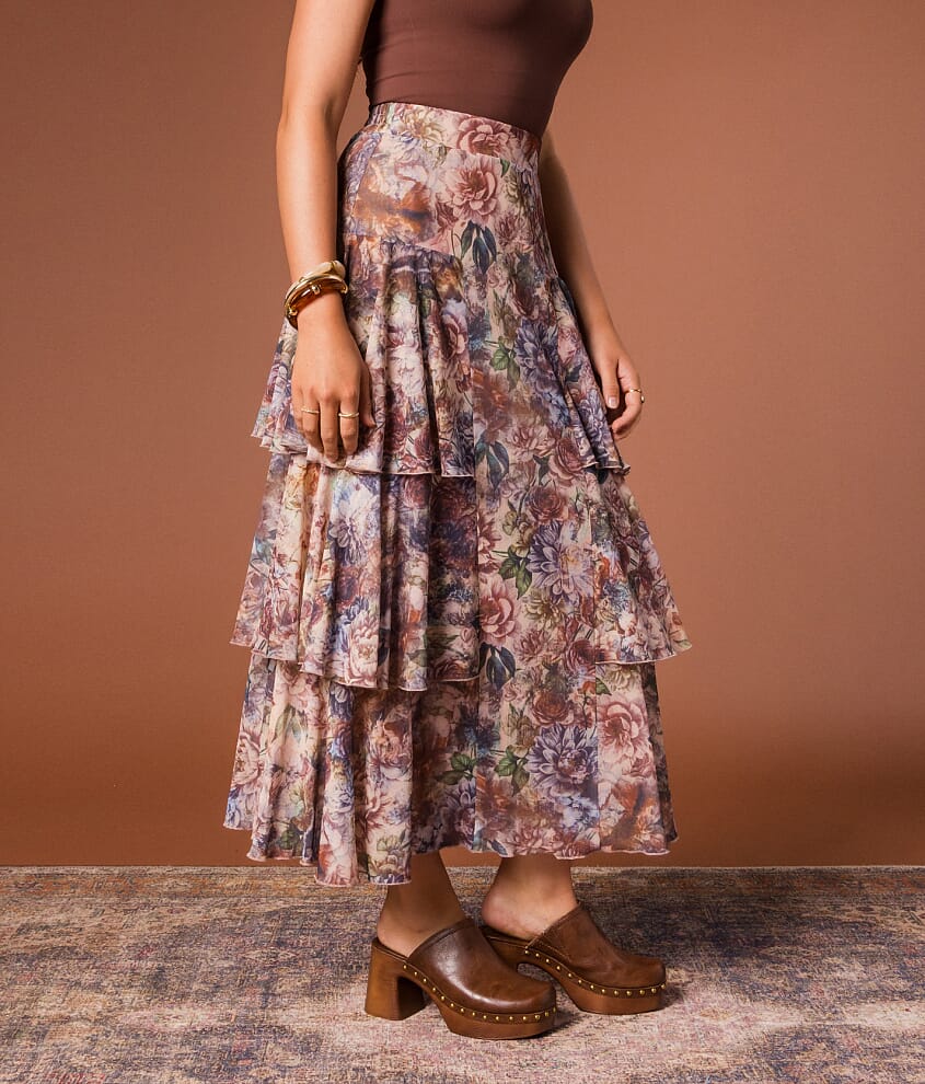 Floral Tiered Ruffle Maxi Skirt