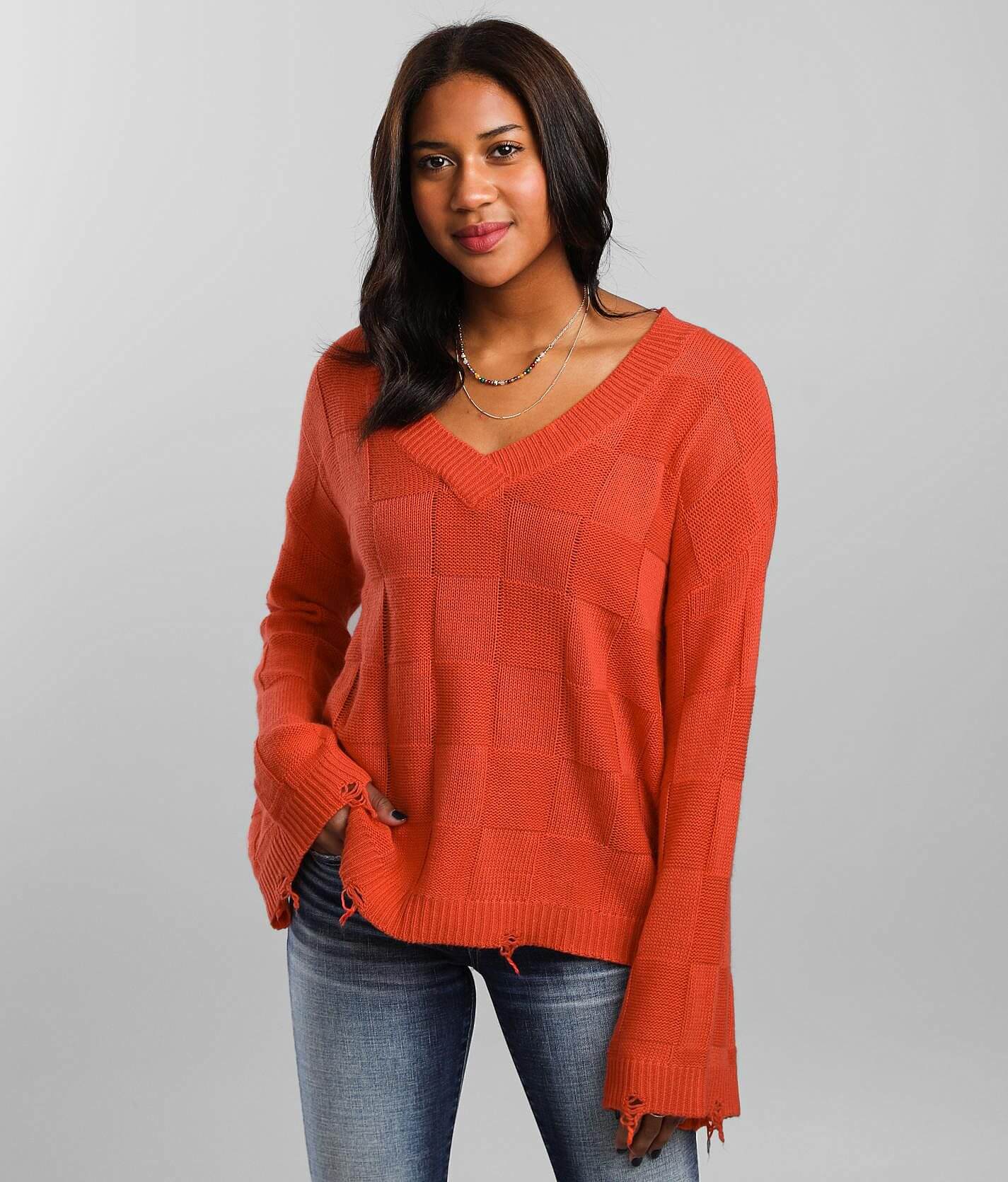 Orange v neck sweater women's hotsell