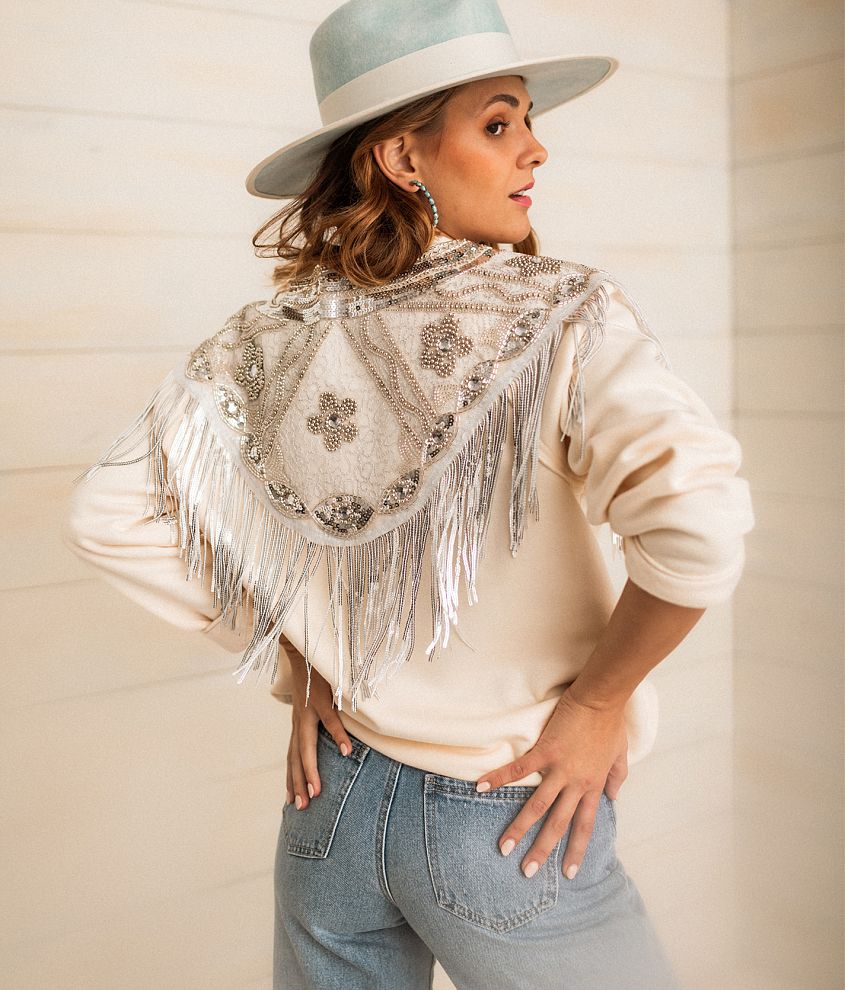 Plus Size Rhinestone-Fringe Pullover