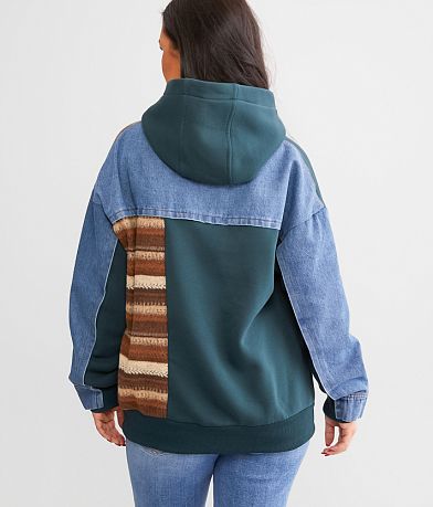 BKE Pieced Denim Hooded Sweatshirt back view