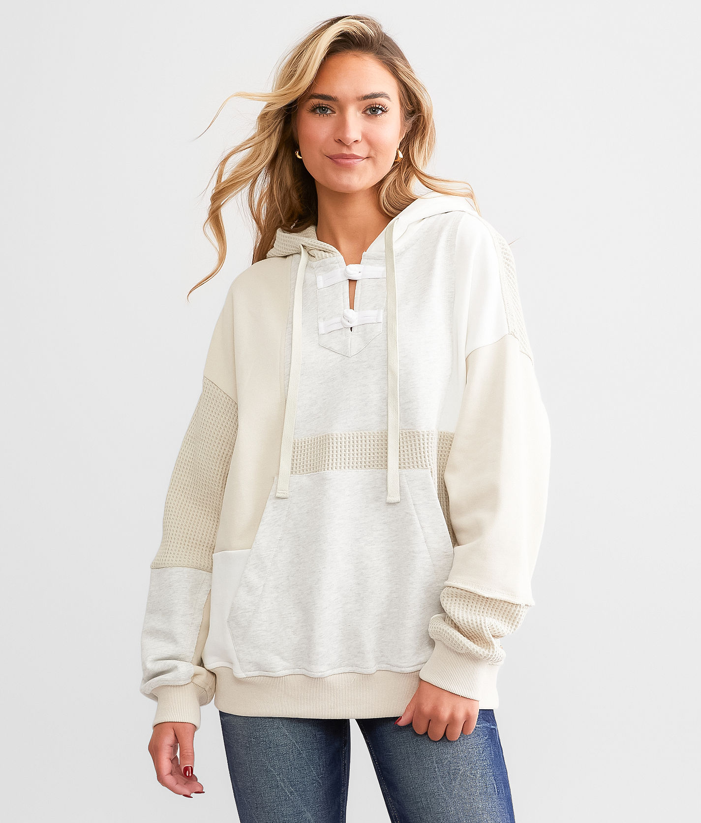 BKE Pieced Hooded Sweatshirt - Women's Sweatshirts in Beige Multi