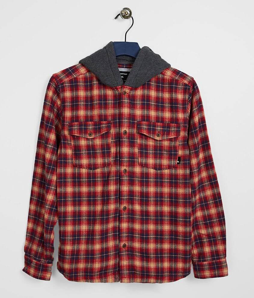 Boys - Quiksilver Hooded Plaid Shirt - Boy's Shirts in Garnet Snap Up ...