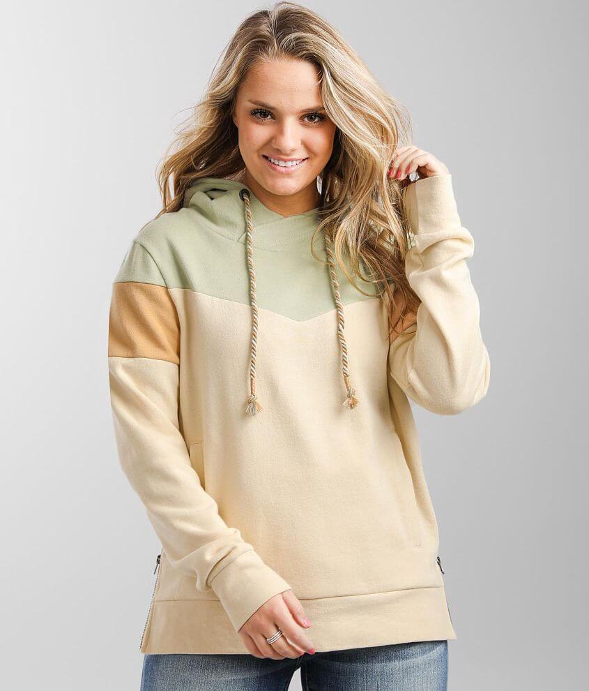 BKE Color Block Hooded Sweatshirt Women's Sweatshirts in Tan Sage