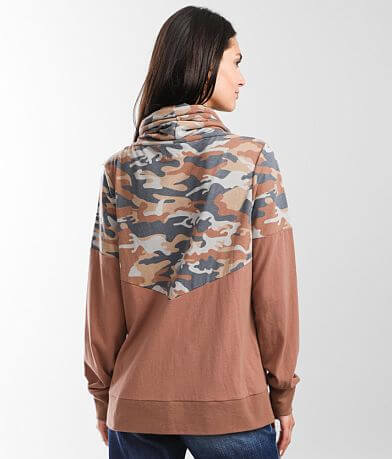 BKE Pieced Camo Pullover back view