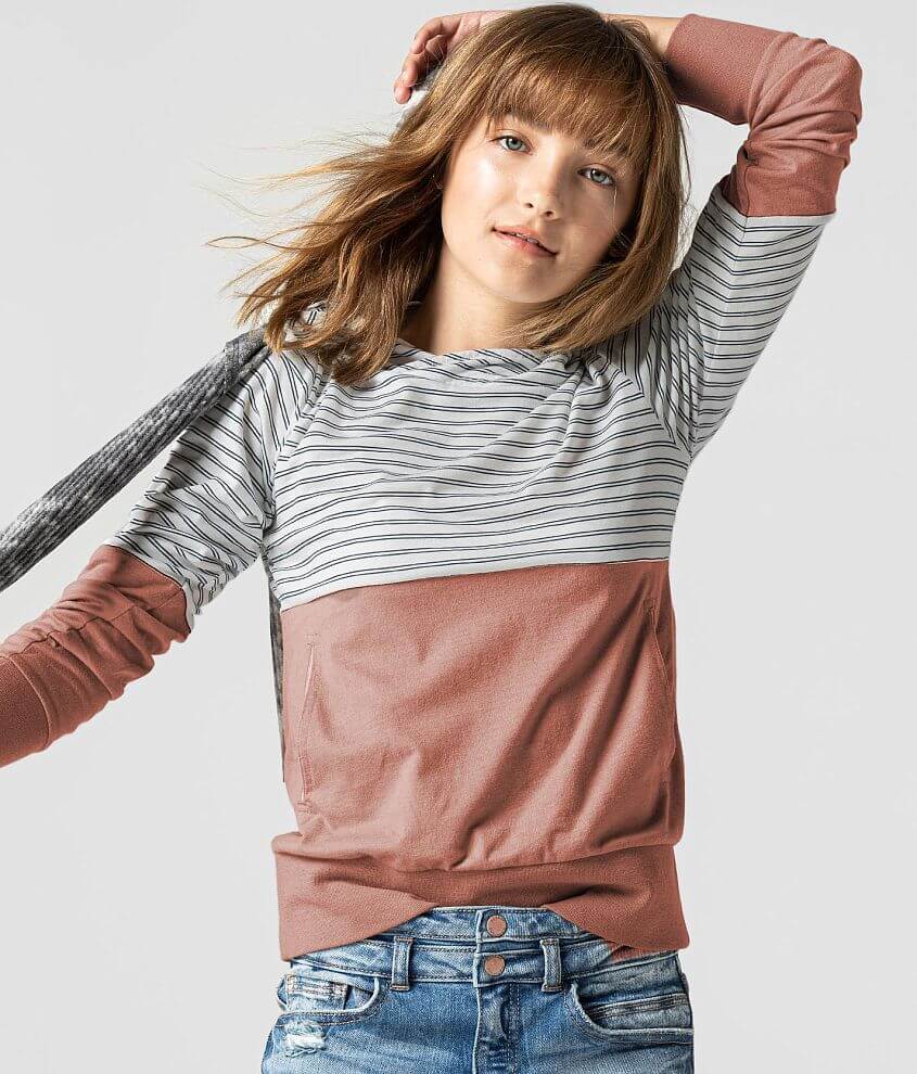Girls - BKE Striped Color Block Hoodie front view
