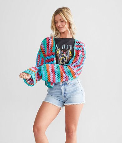 RD Style Crochet Cropped Cardigan Sweater front view