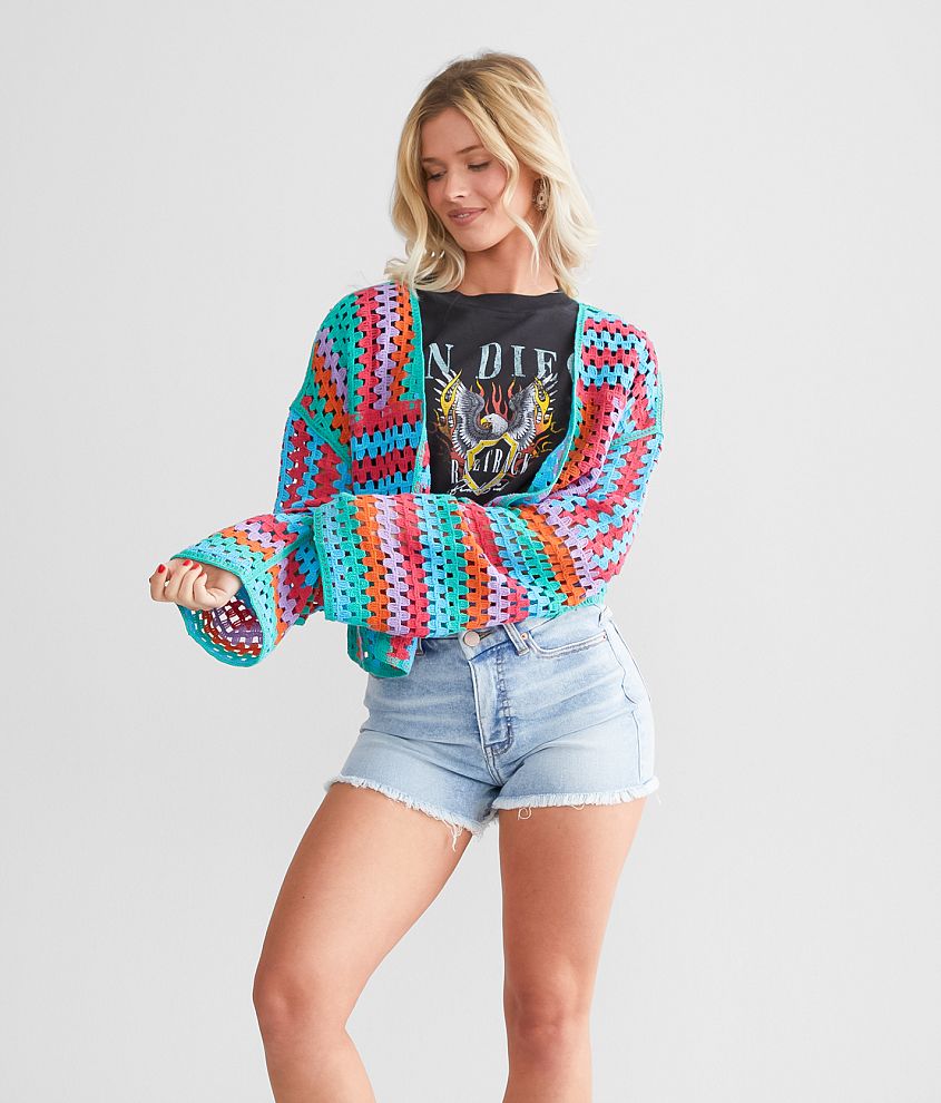 RD Style Crochet Cropped Cardigan Sweater - Women's Sweaters in