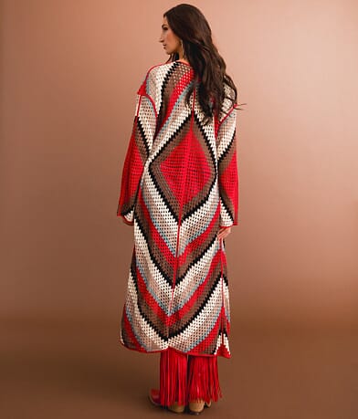 Sterling &amp; Stitch Multicolored Crochet Kimono back view