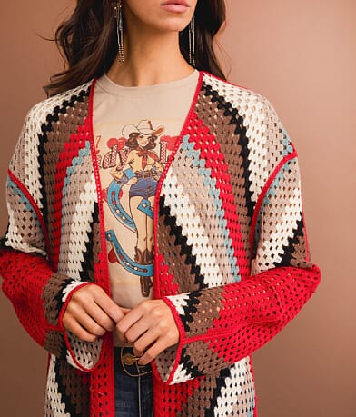 Sterling &amp; Stitch Multicolored Crochet Kimono misc detail 1 view