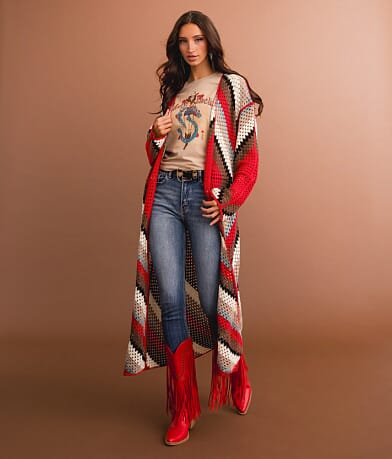Sterling & Stitch Multicolored Crochet Kimono front view