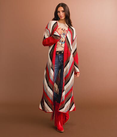 Sterling &amp; Stitch Multicolored Crochet Kimono full left side view