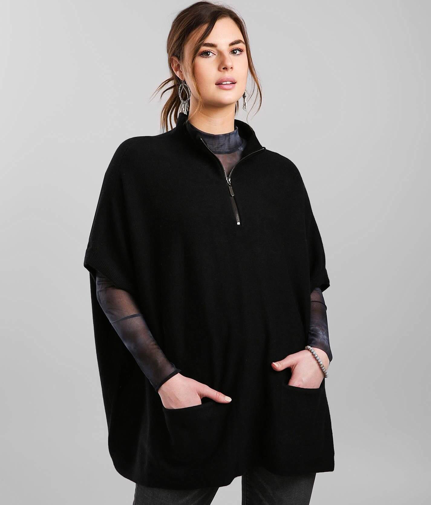 zip front poncho sweater