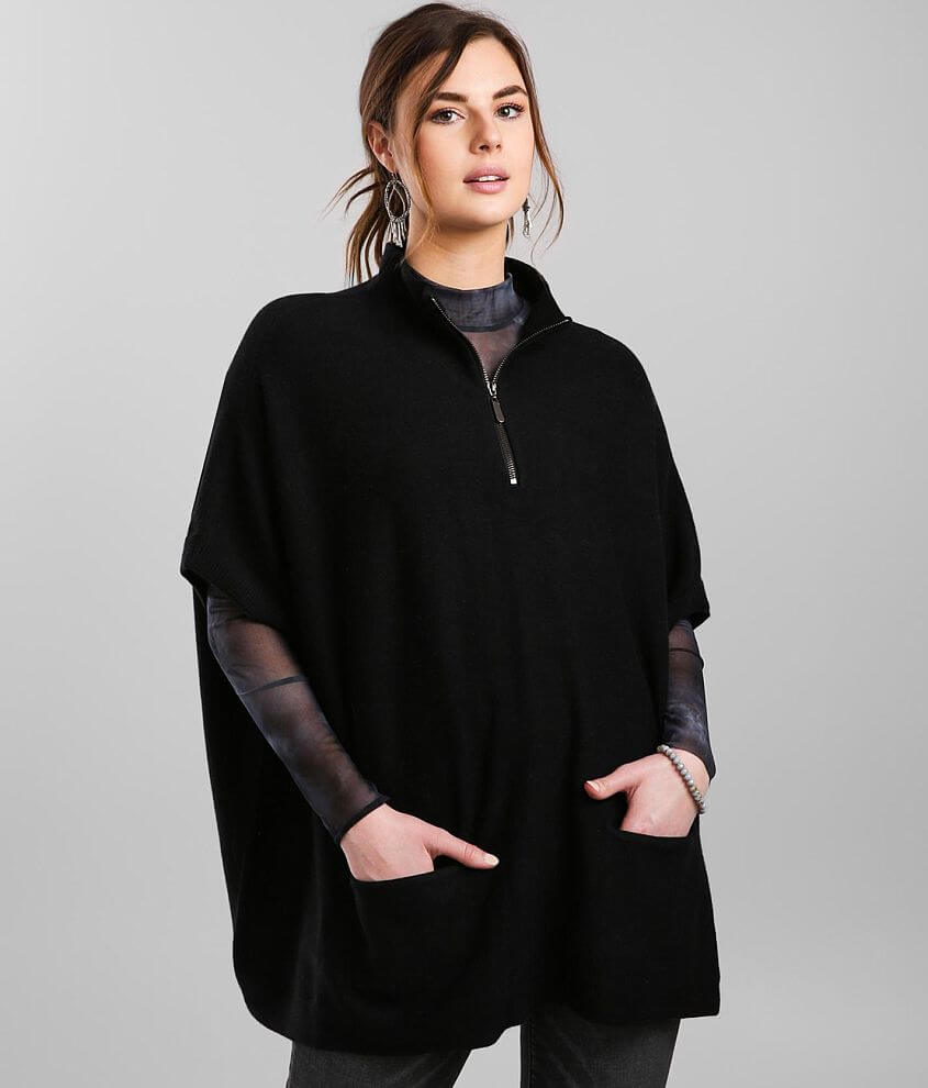 RD Style&#174; Quarter Zip Poncho Sweater front view