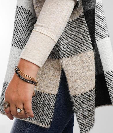 Buckle Black Plaid Poncho Sweater misc detail 1 view