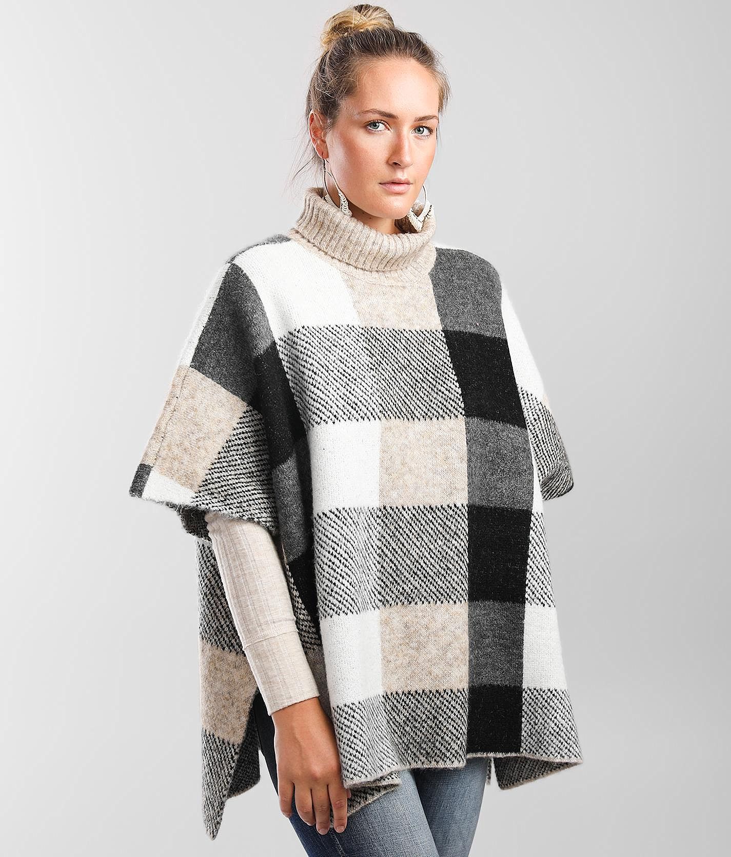 lezing vervormen winkel Buckle Black Plaid Poncho Sweater - Women's Sweaters in Grey Sand | Buckle
