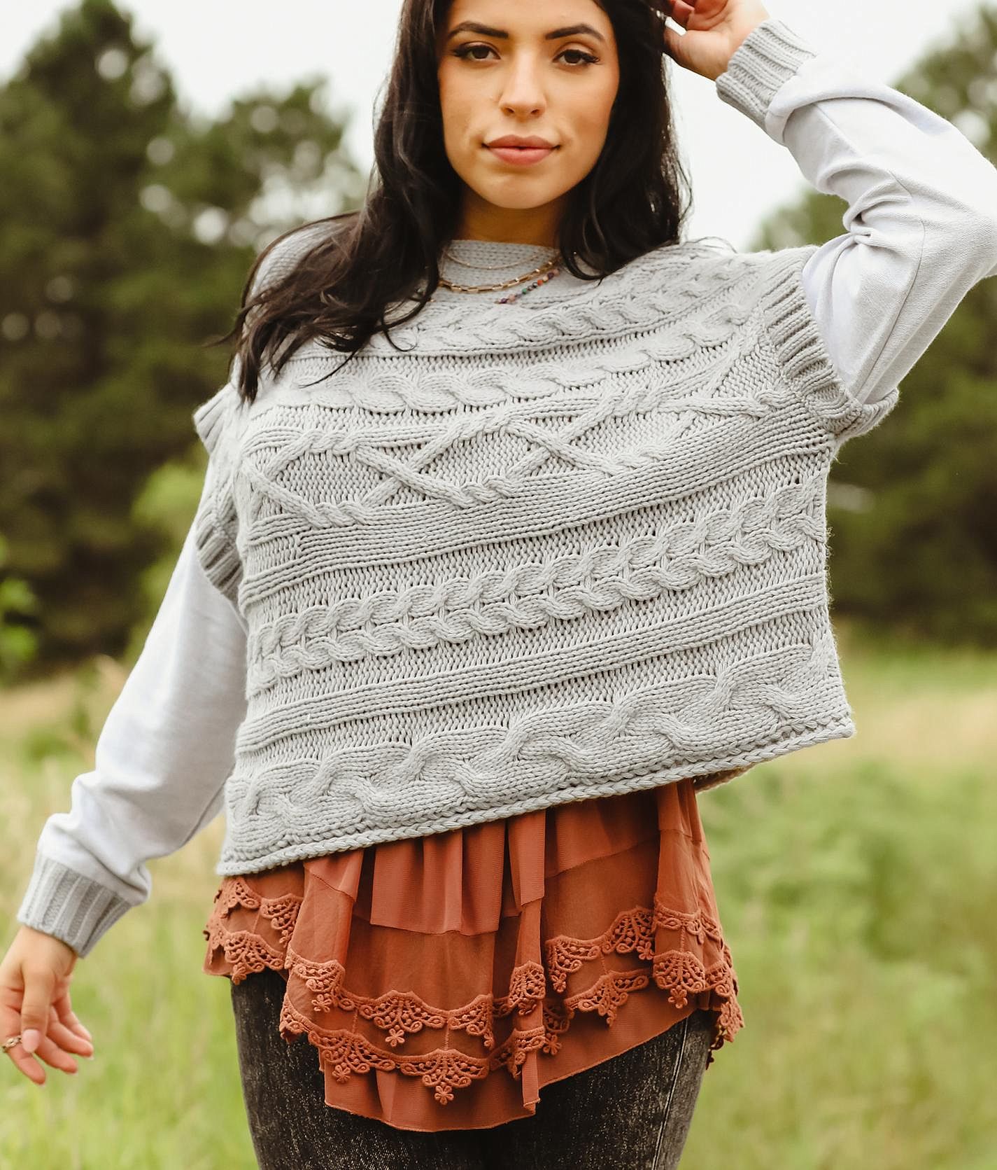 Gimmicks Cable Knit Sweater - Women's Sweaters in Grey | Buckle
