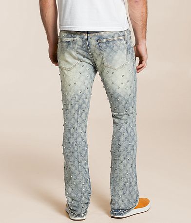 R3bel Denim Slim Stacked Flare Stretch Rhinestone Jean BACK