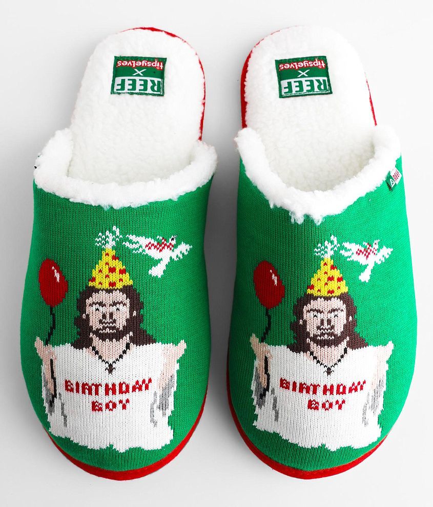 Reef Tipsy Elves Birthday Boy Slippers front view