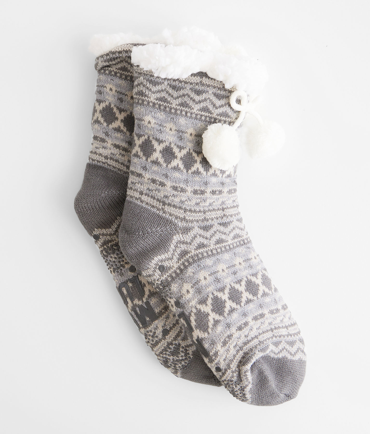 Muk Luks Cabin Slipper Socks Women's Shoes in Greuscale Buckle