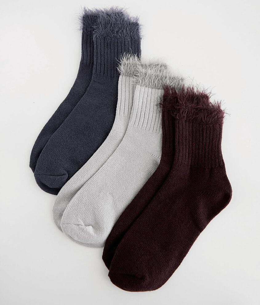 Muk Luks 3 Pack Eyelash Knit Trim Socks front view