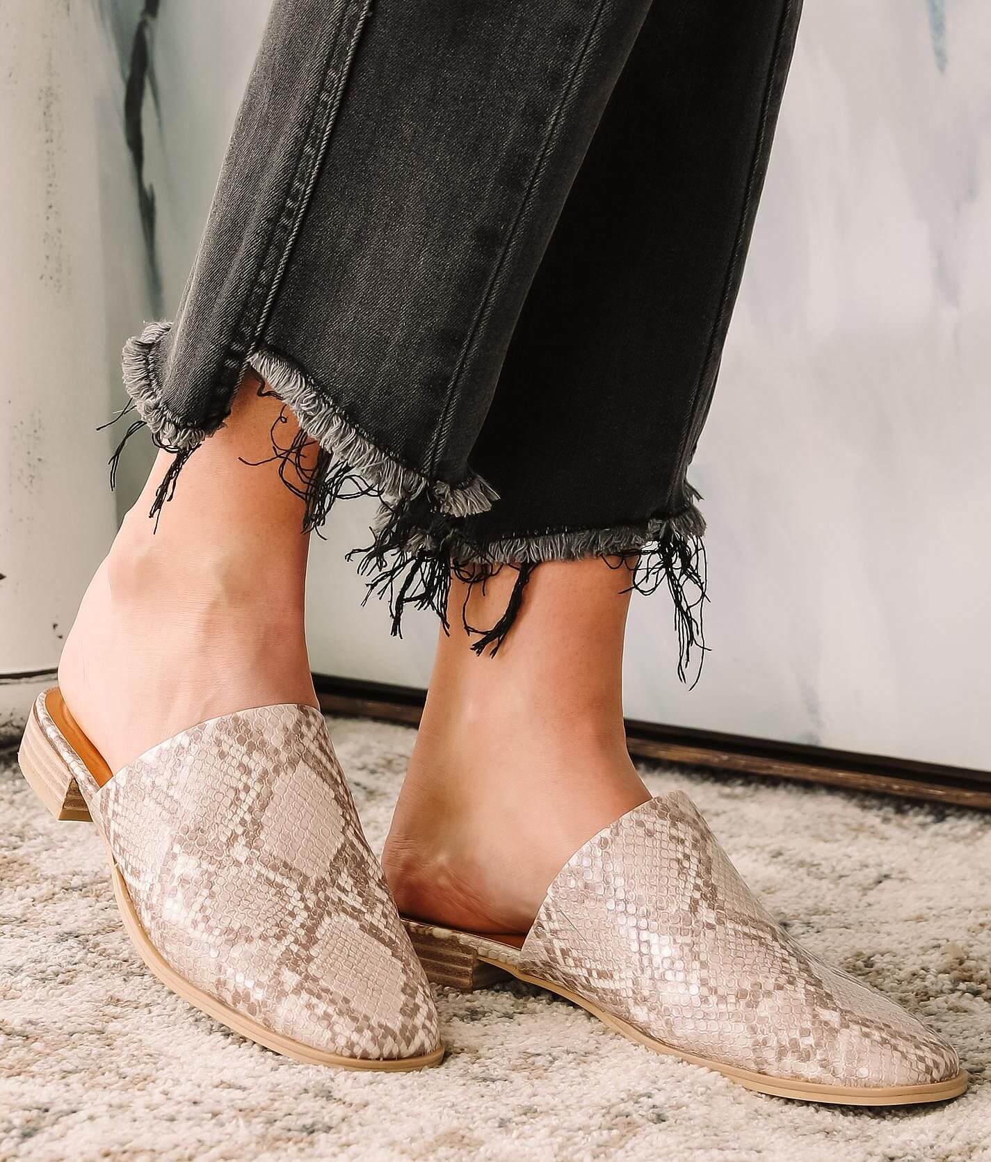 Snake print cheap flat mules