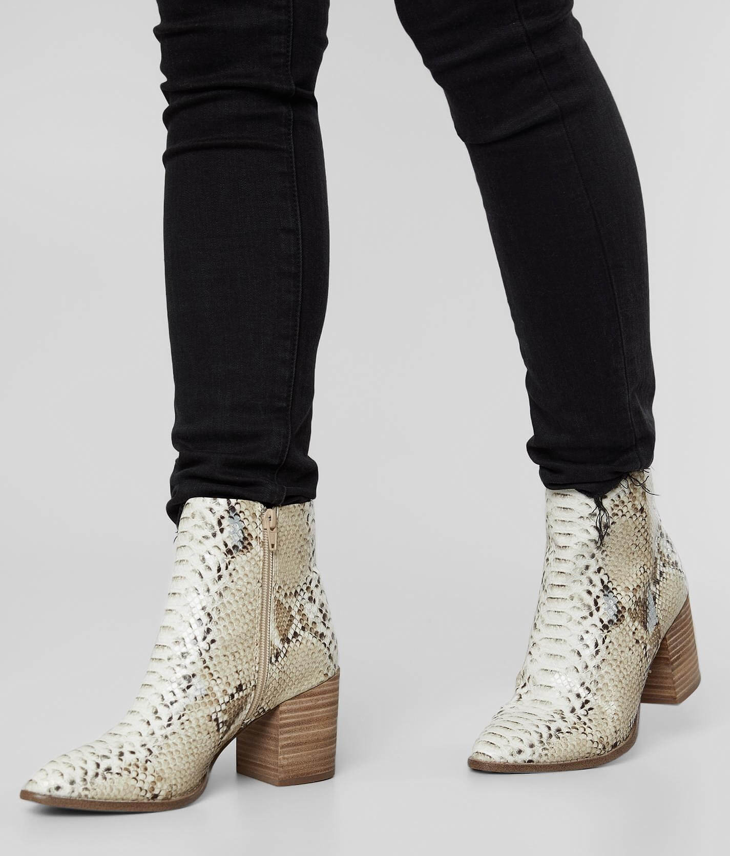 faux snake ankle boots