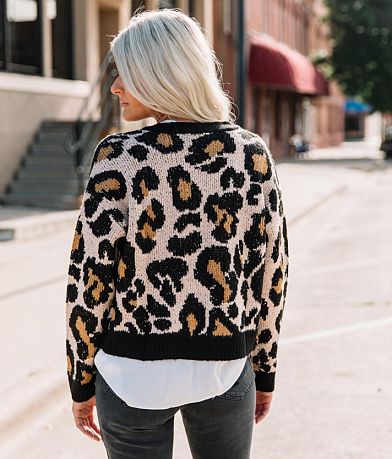 Willow &amp; Root Cheetah Print Cardigan Sweater BACK