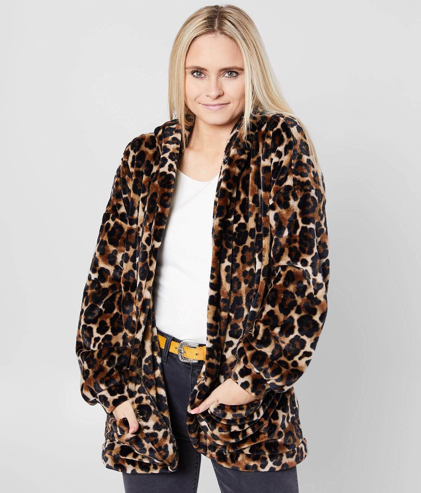 BKE Cozy Cheetah Print Hooded Jacket - Women's Coats & Jackets in