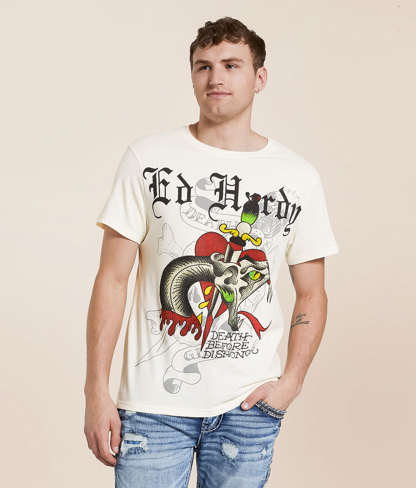 Ed Hardy Snake Button up Shirt Size XXL &?skull cap+slip-in’s Sz13 Rhinestone Skull Snake Tee main image 4