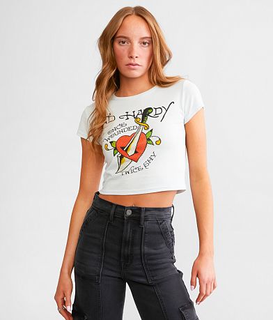 Ed Hardy Twice Shy Cropped T-Shirt front view