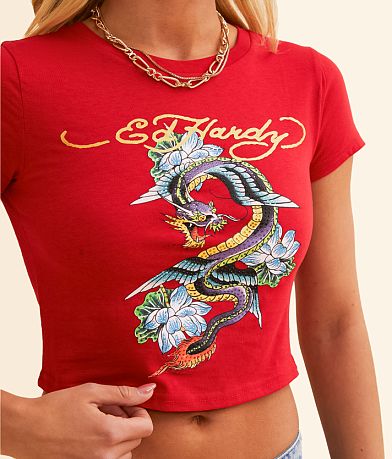 Ed Hardy Rhinestone Dragon Cropped T-Shirt MISC_DETAIL_2
