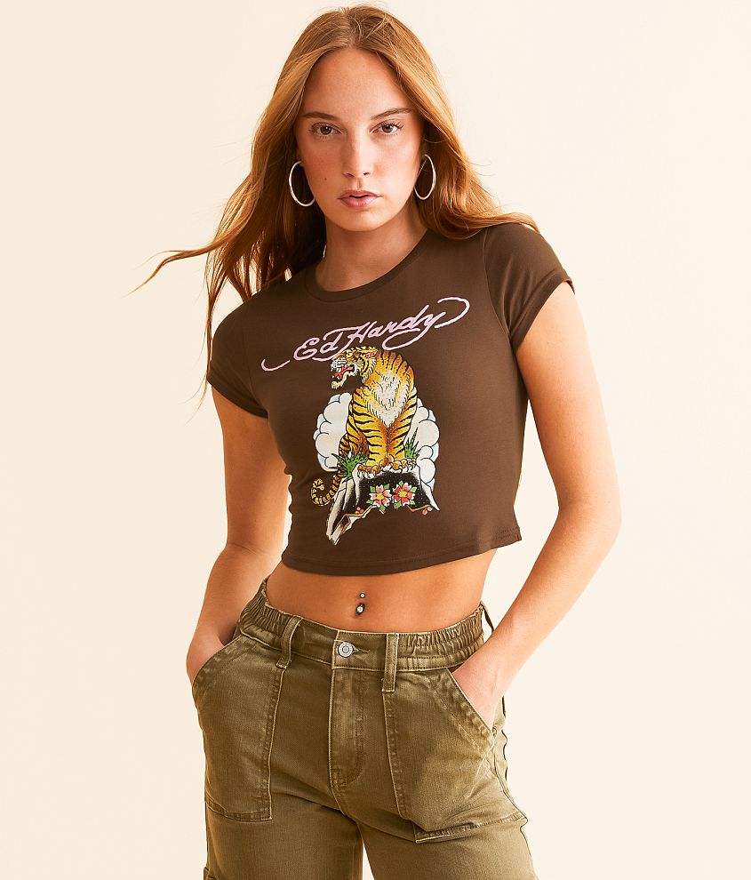 Ed Hardy Tiger Cloud Cropped T-Shirt front view