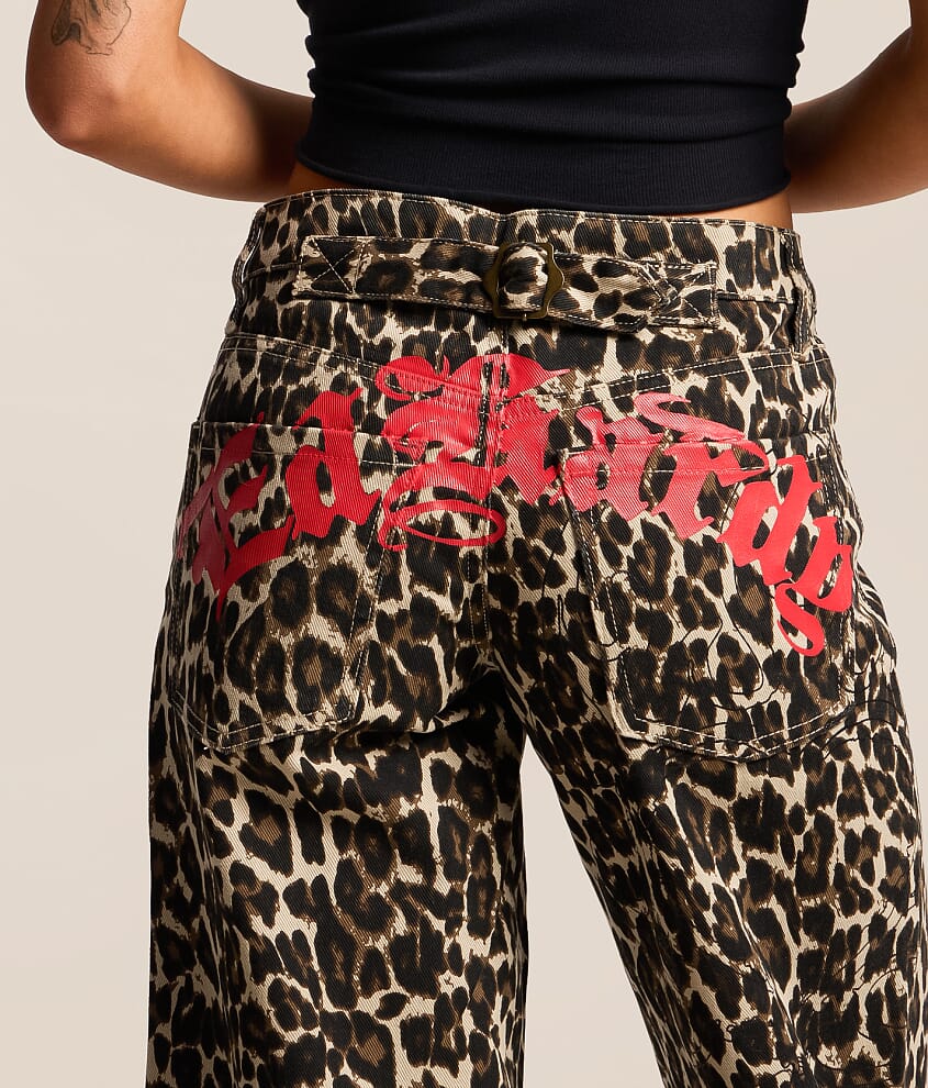 Winged Devil Leopard Print Baggy Wide Leg Jean