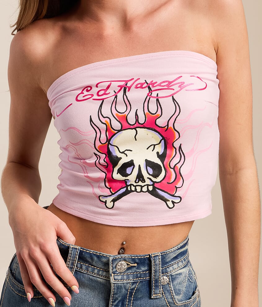 Pink Flame Skull Tube Top