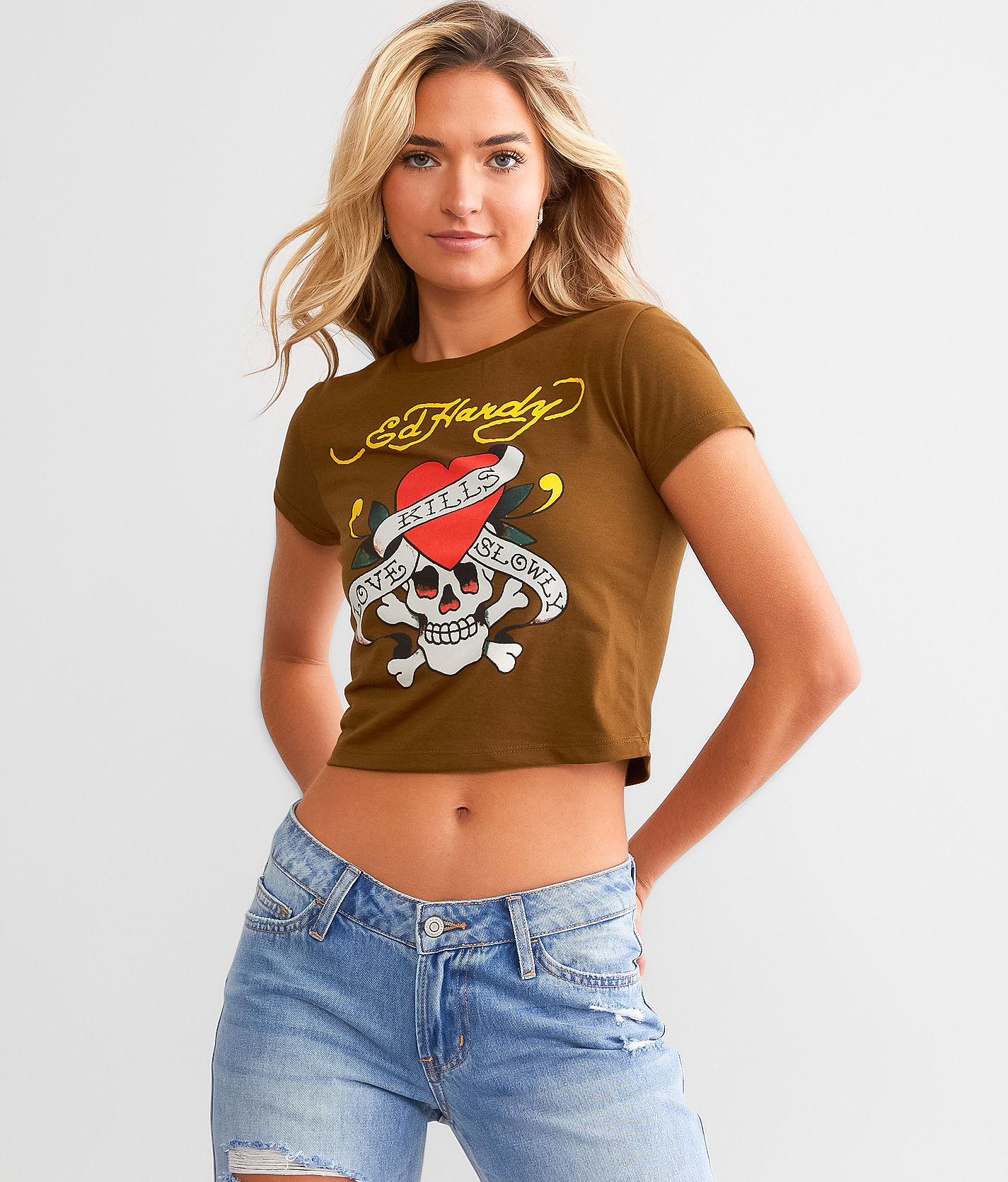 LAガール Ed Hardy Twice Shy ラインストーン ベイビーTシャツ Ed Hardy エドハーディー Tシャツ 男の子 女の子 2-7才 半袖