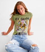 LAガール Ed Hardy Twice Shy ラインストーン ベイビーTシャツ ED HARDY Twice Shy Womens Baby Tee - LIGHT BLUE at Vancouver