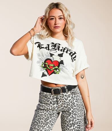 Ed Hardy Cross Heart Cropped T-Shirt front view