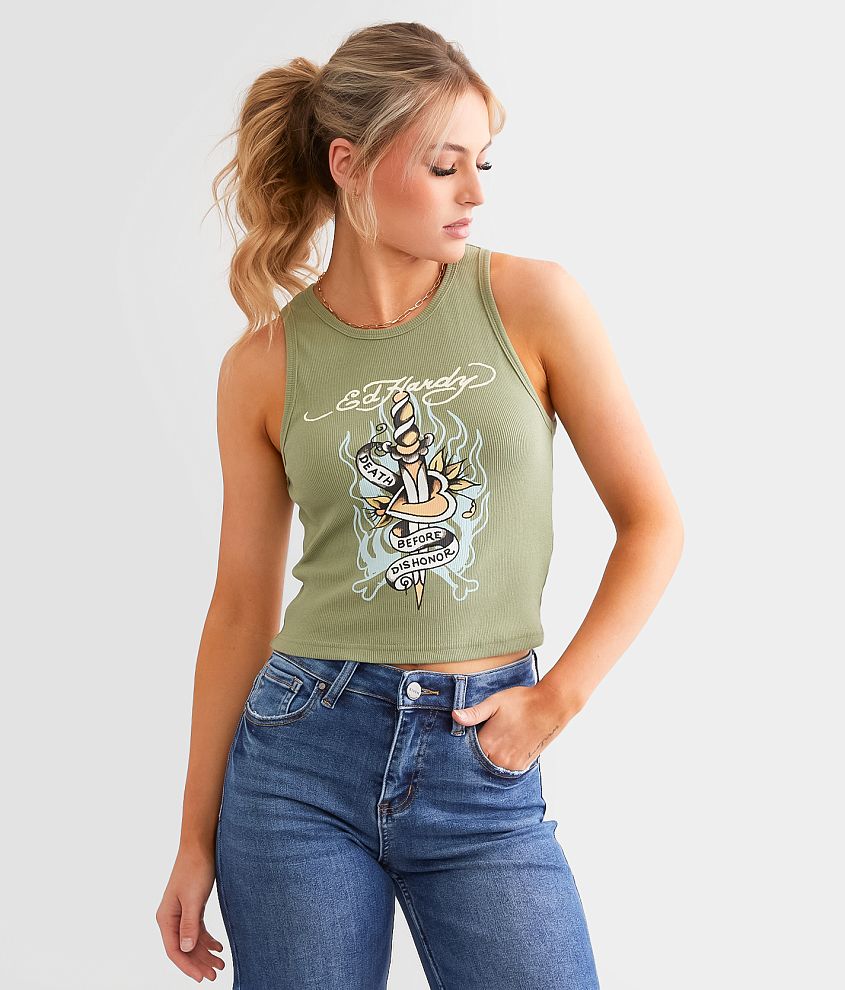 Ed Hardy Dagger Cropped Tank Top front view