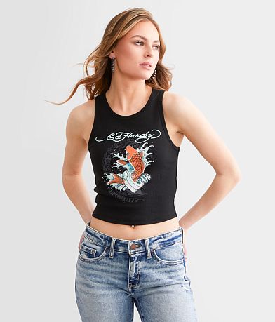 Ed Hardy Cali Koi Cropped Tank Top front view
