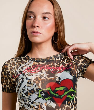 Ed Hardy Heart Power Leopard Cropped Baby T-Shirt misc detail 1 view