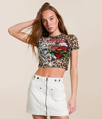 Ed Hardy Heart Power Leopard Cropped Baby T-Shirt front view