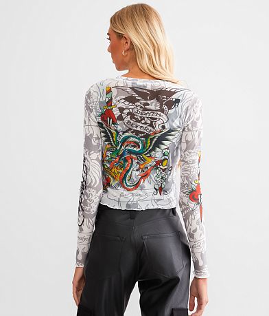 Ed Hardy Dragon Dagger Mesh T-Shirt BACK