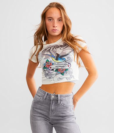 Ed Hardy Swallow Bird Cropped T-Shirt front view